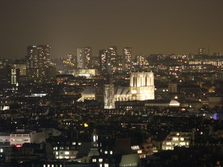Notre-Dame iluminada por encima de los tejados